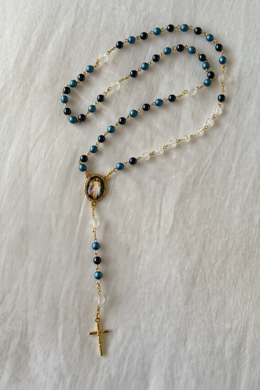 Personalised Rosary Beads - Blue mix
