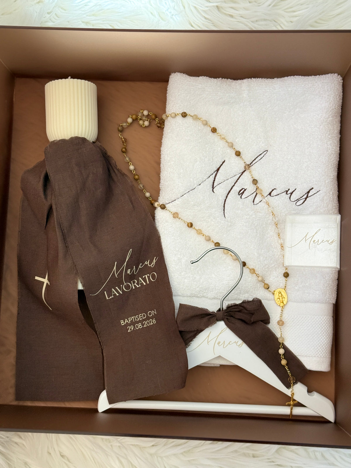 Hourglass Baptism Candle with Linen Bow