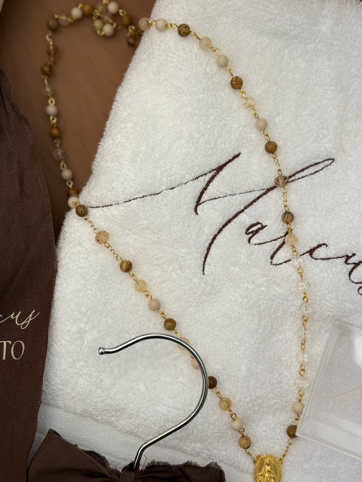 Personalised Mixed Brown Rosary Beads| Baptism & Catholic Keepsake