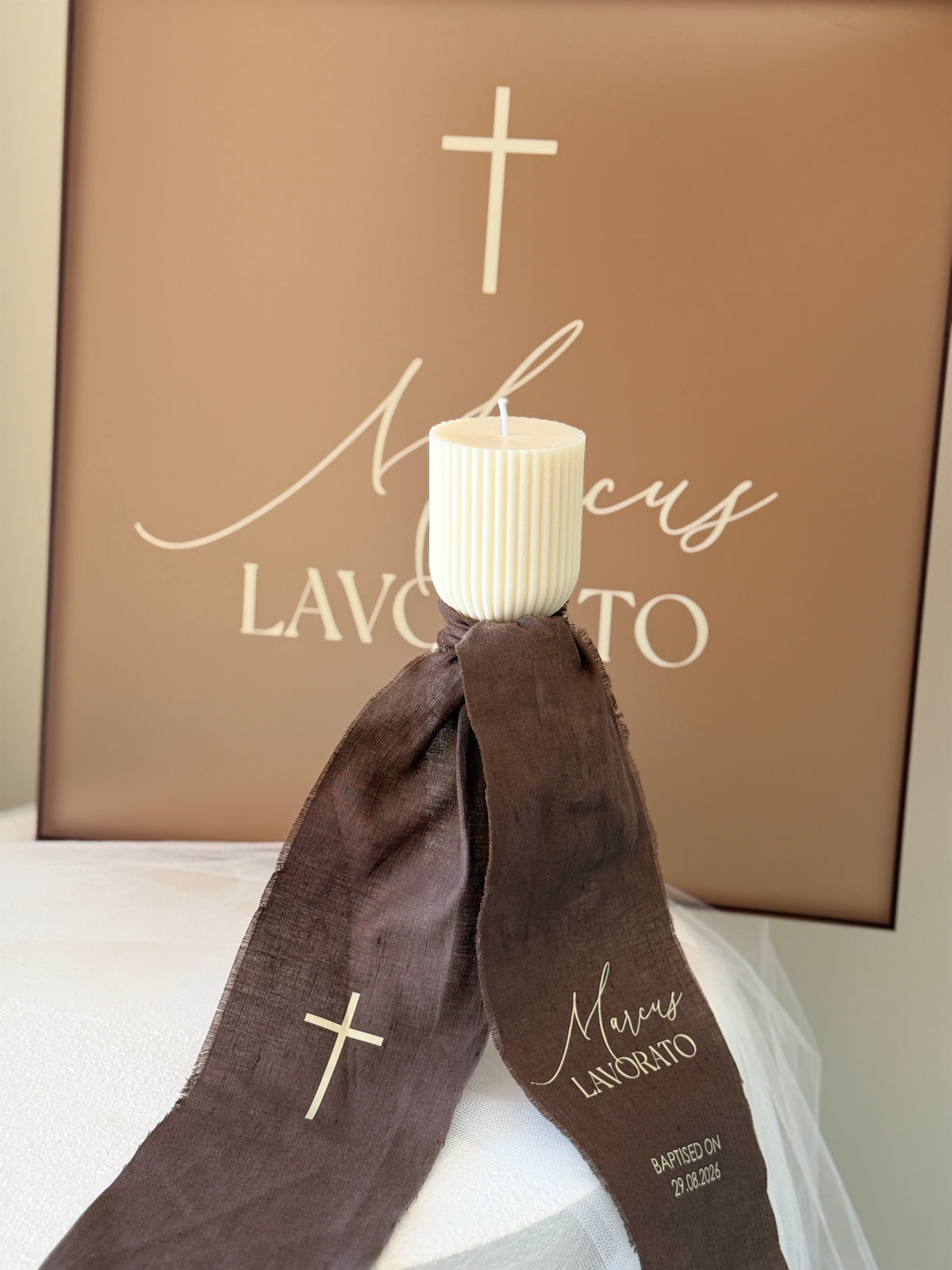 Brown Acrylic Baptism Package | Personalised Christening Keepsake Set
