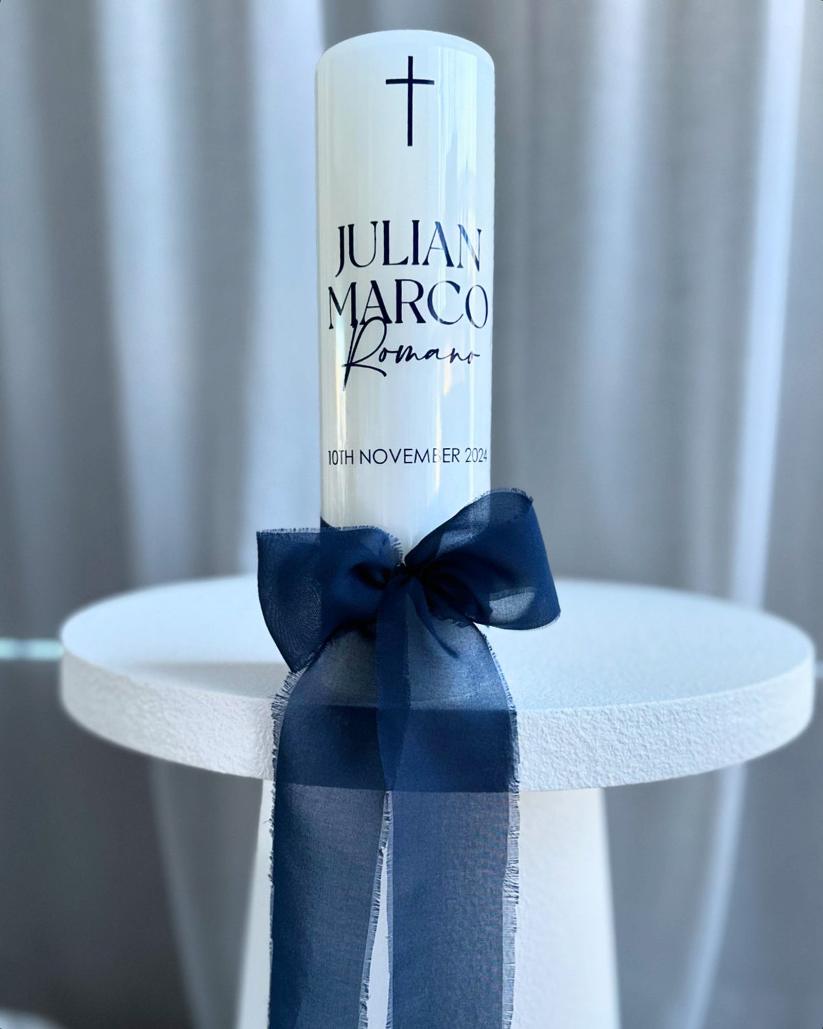 Personalised Chiffon Bow Baptism Candle