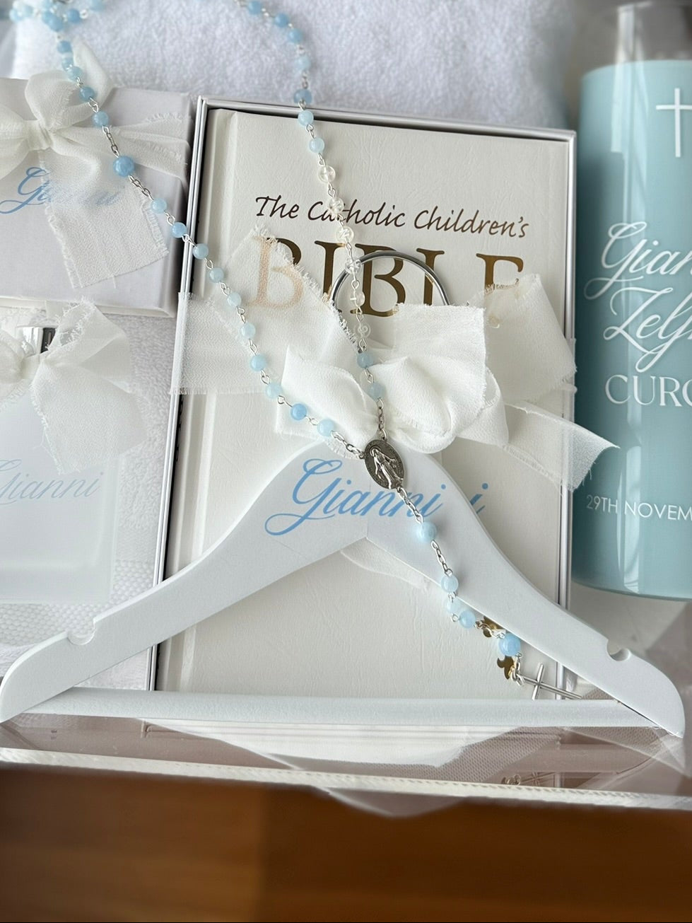 Personalised white baptism hanger elegant christening keepsake