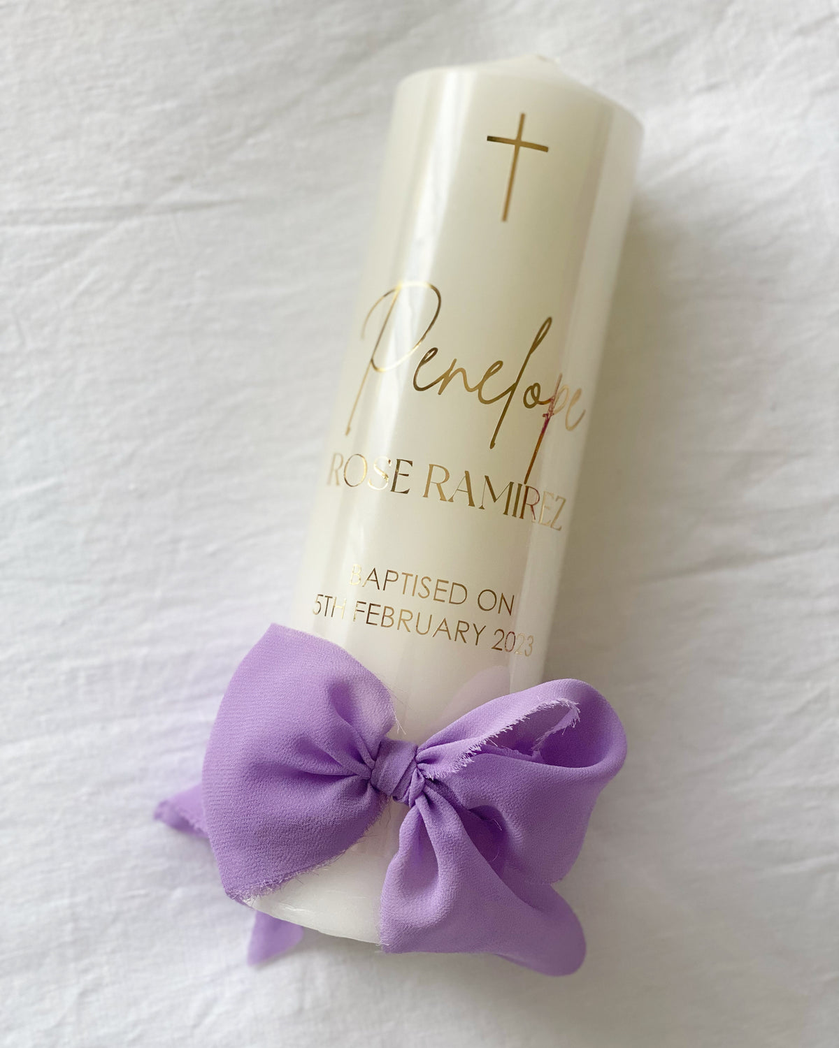 Personalised Chiffon Bow Baptism Candle