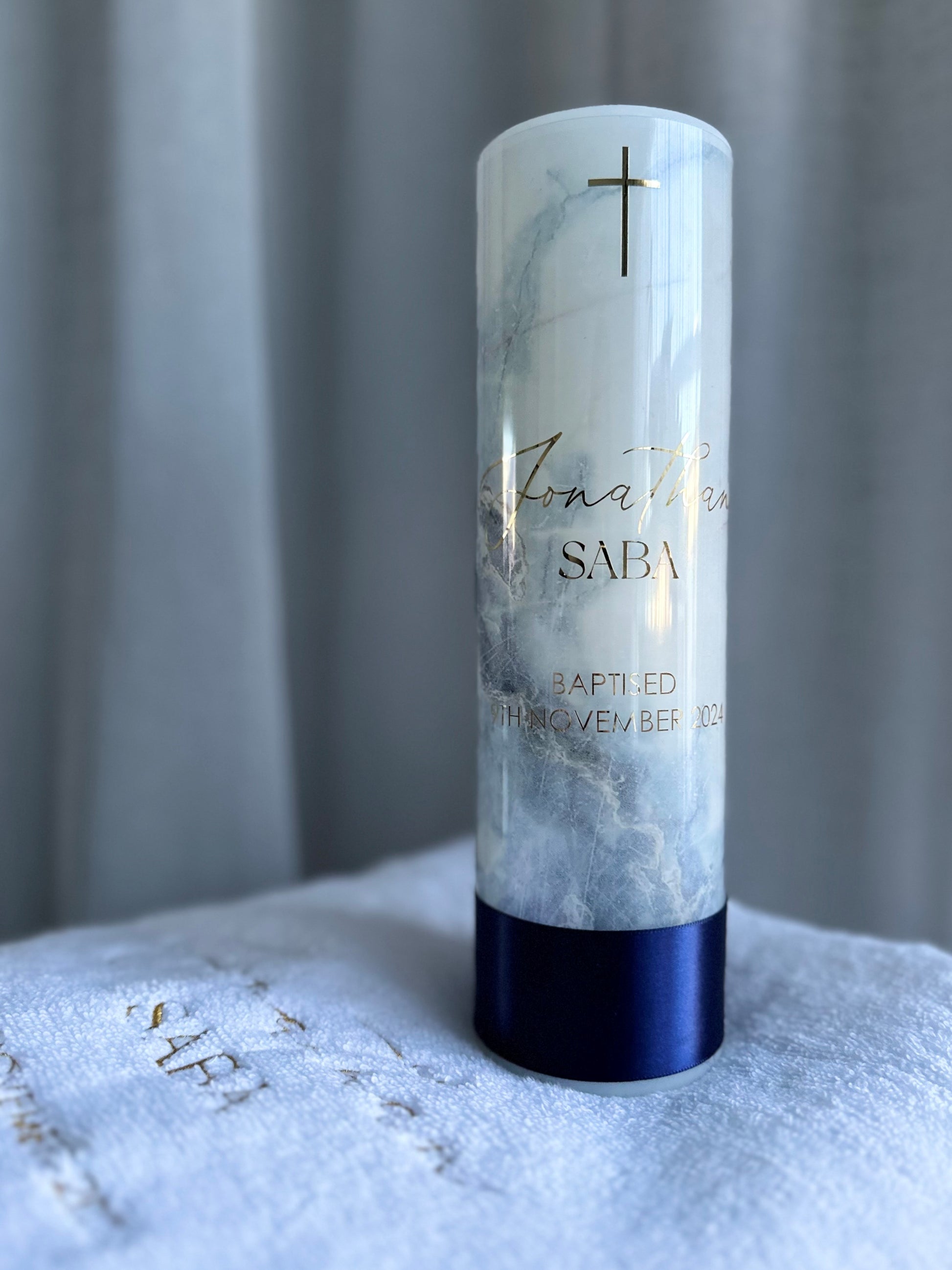 elegant marble christening candle design
