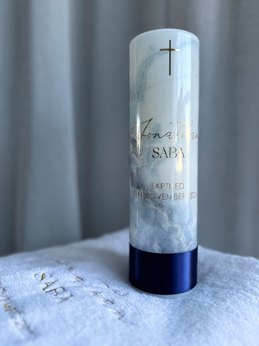 elegant marble christening candle design