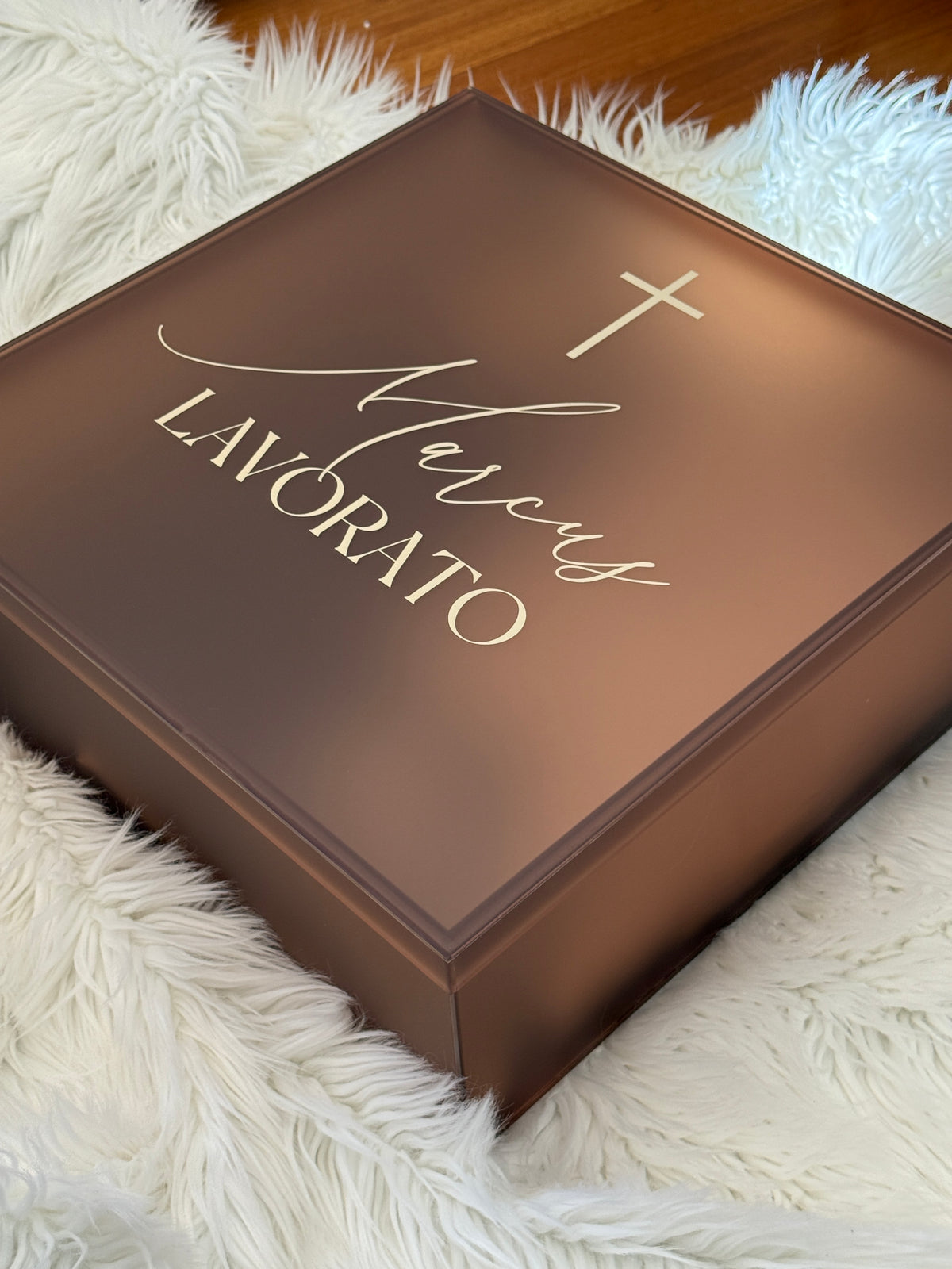 Frosted Brown Acrylic Baptism Keepsake Box | Luxury Christening Memory Box