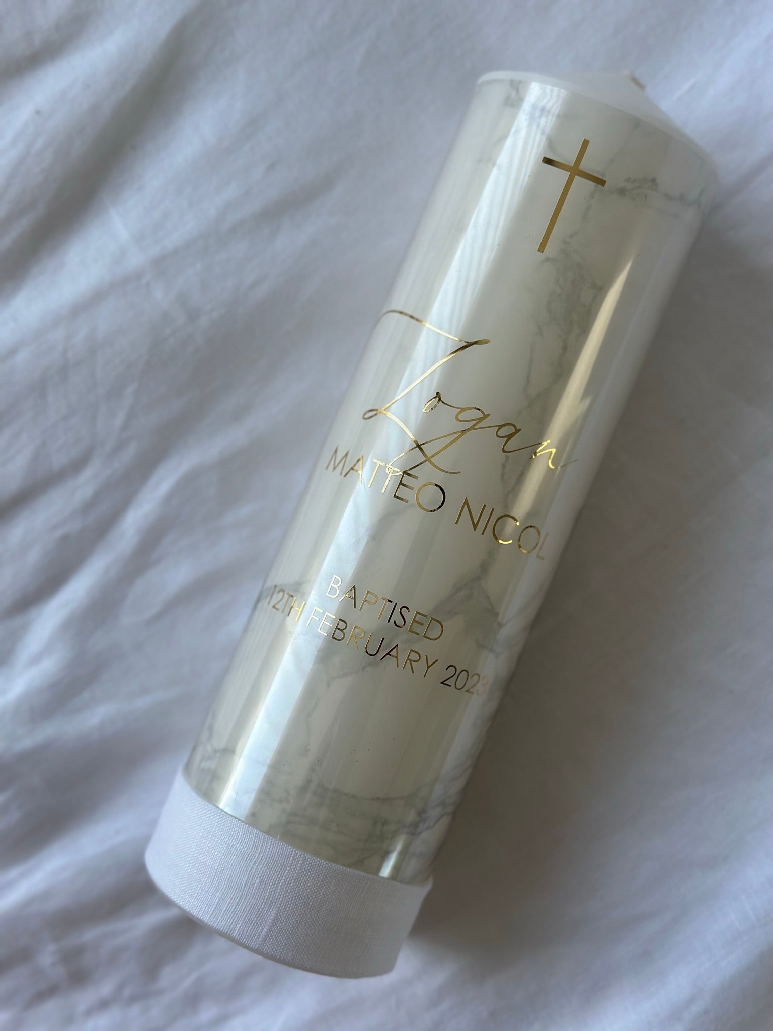 personalised marble baptism candle Australia