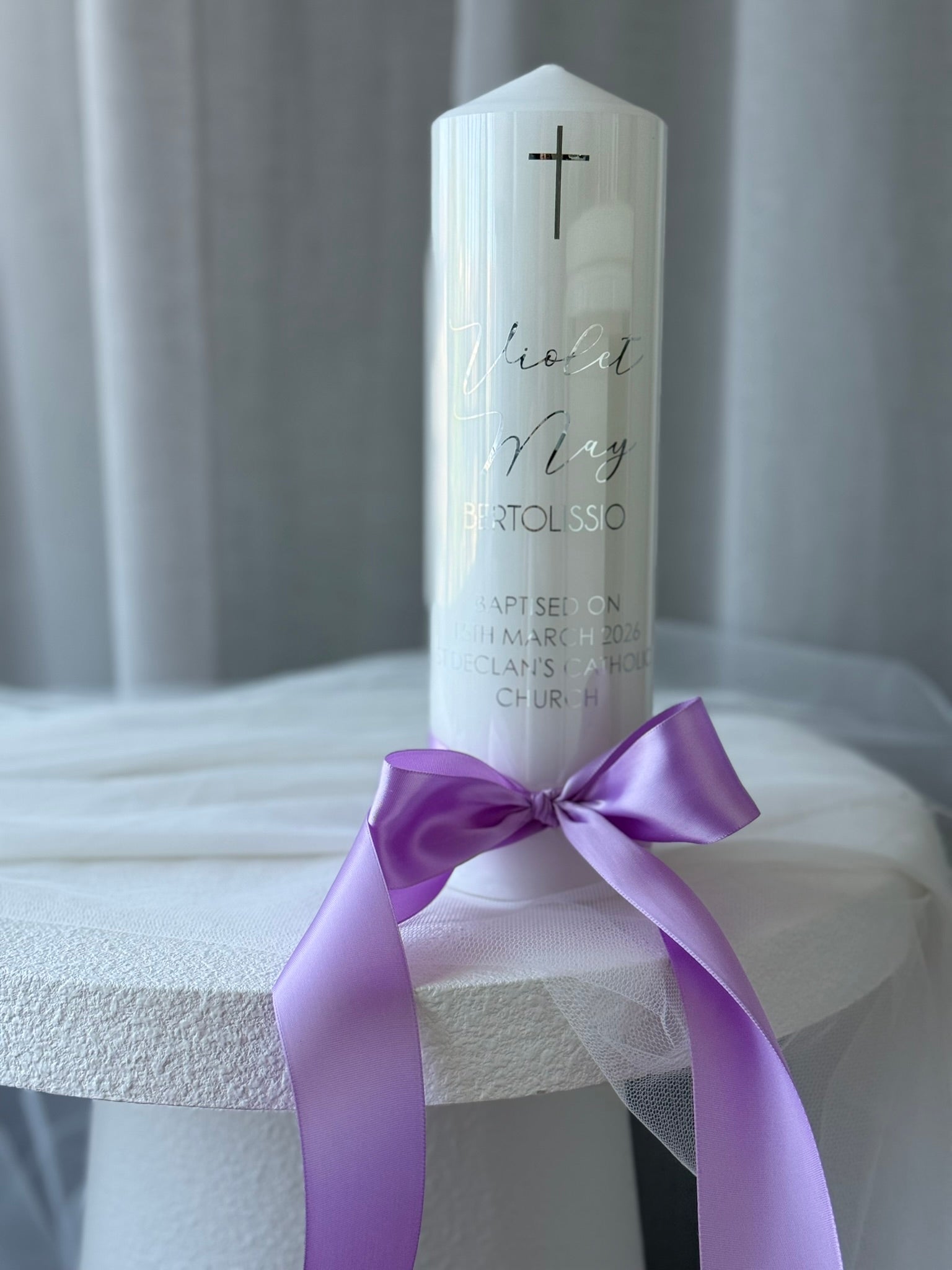 Satin Bow Baptism Candle