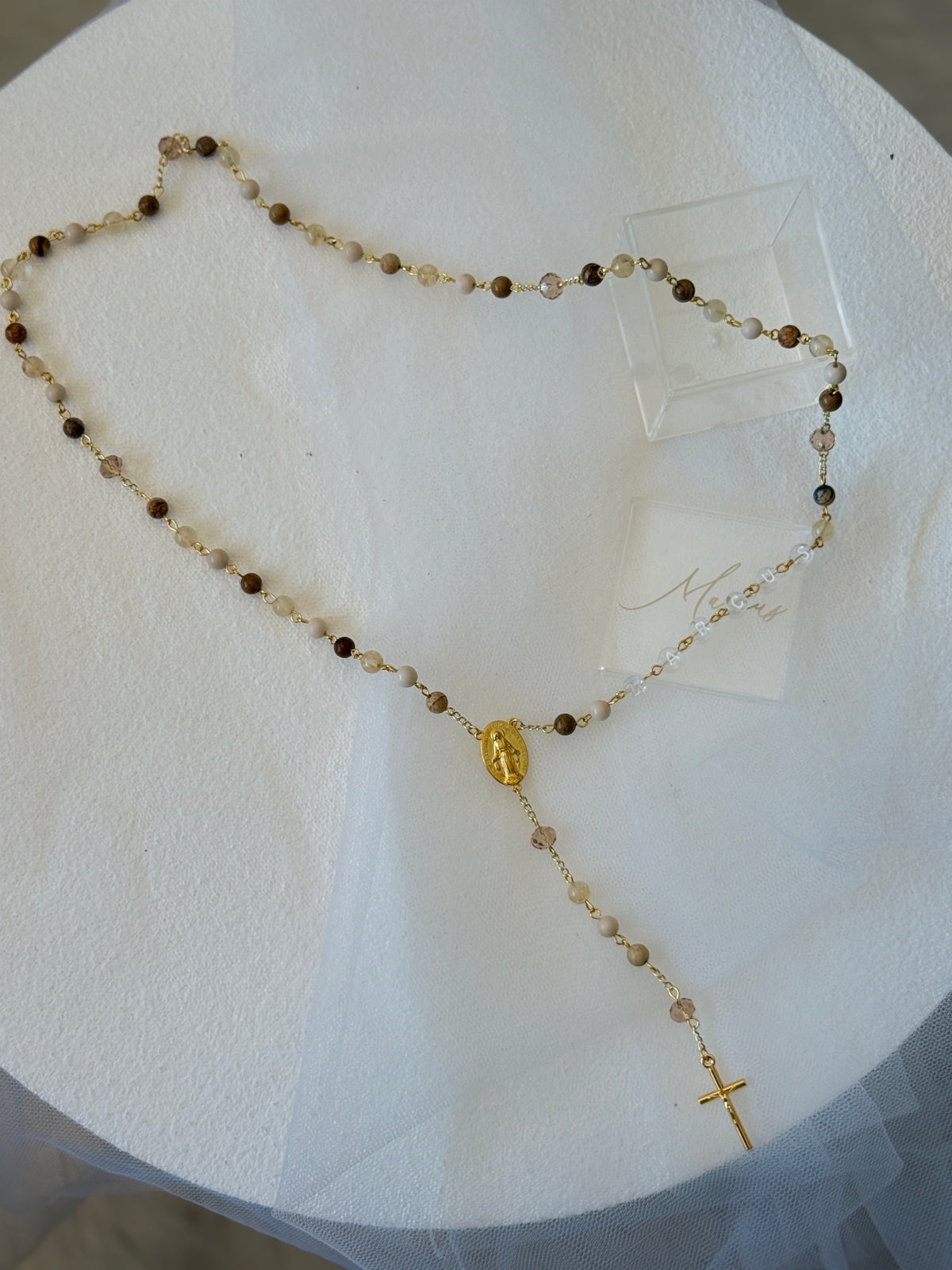 Personalised Mixed Brown Rosary Beads| Baptism & Catholic Keepsake