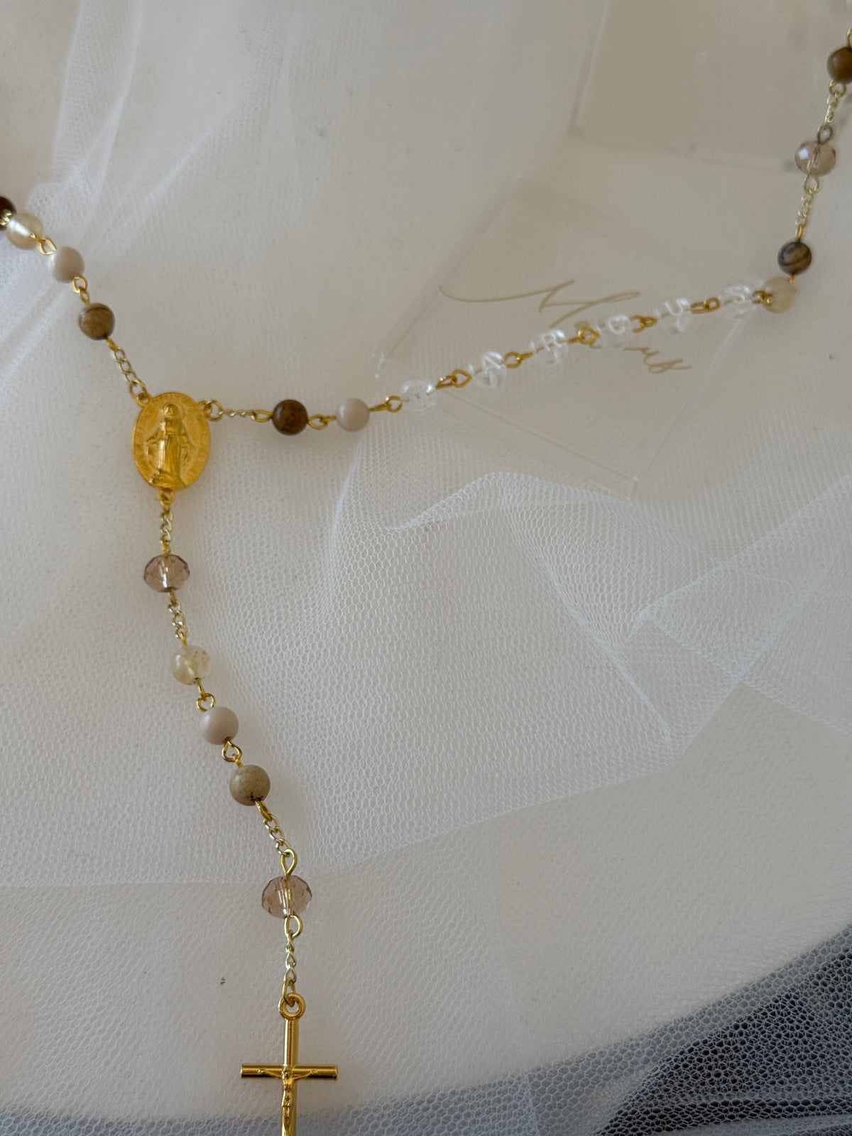 Personalised Mixed Brown Rosary Beads| Baptism & Catholic Keepsake