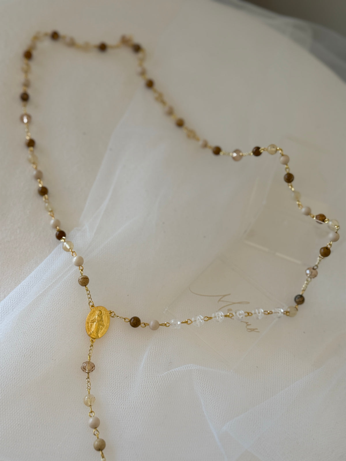 Personalised Mixed Brown Rosary Beads| Baptism & Catholic Keepsake