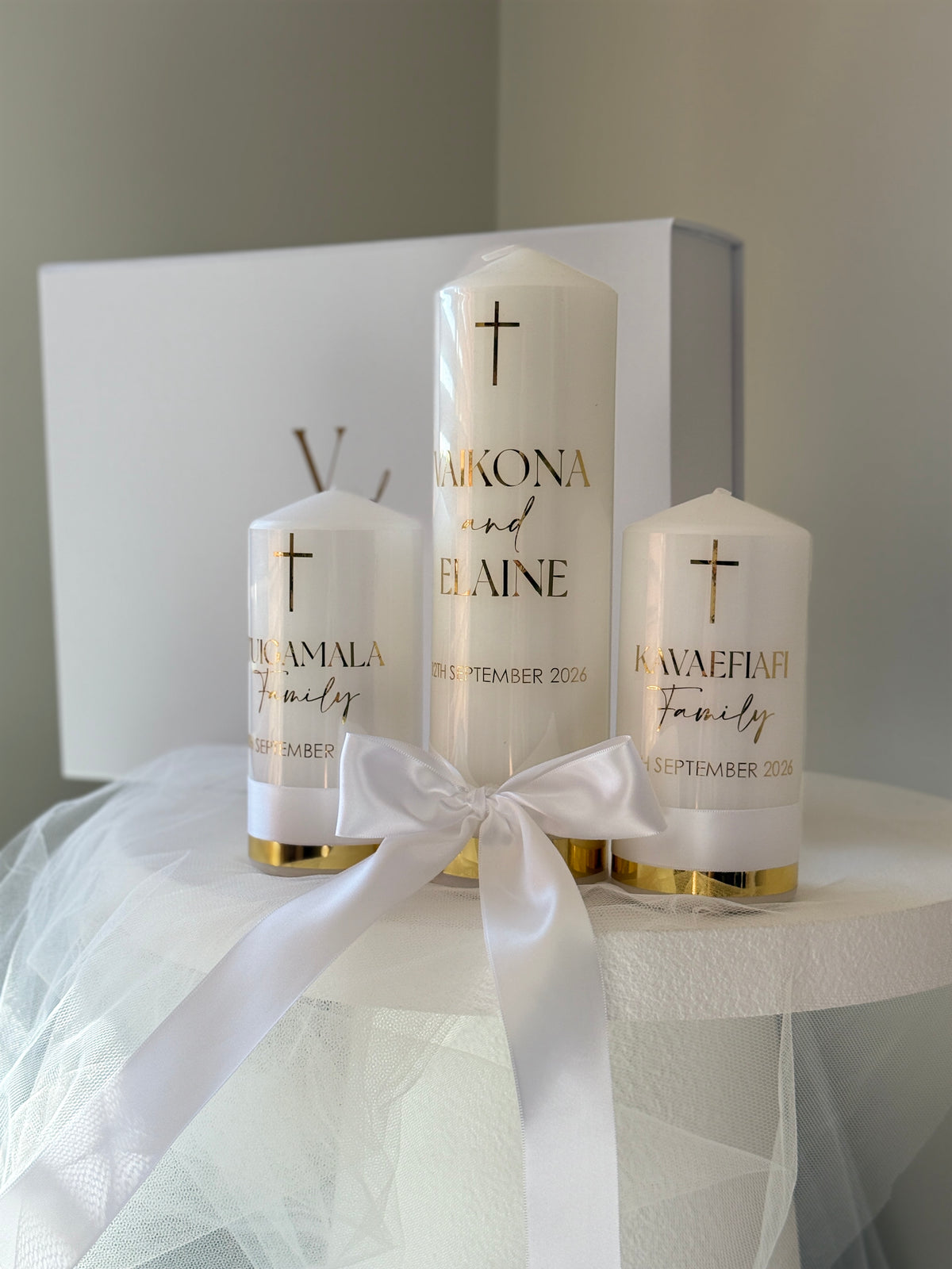 Luxury Wedding Unity Candles | Satin Ribbon & Gold Details