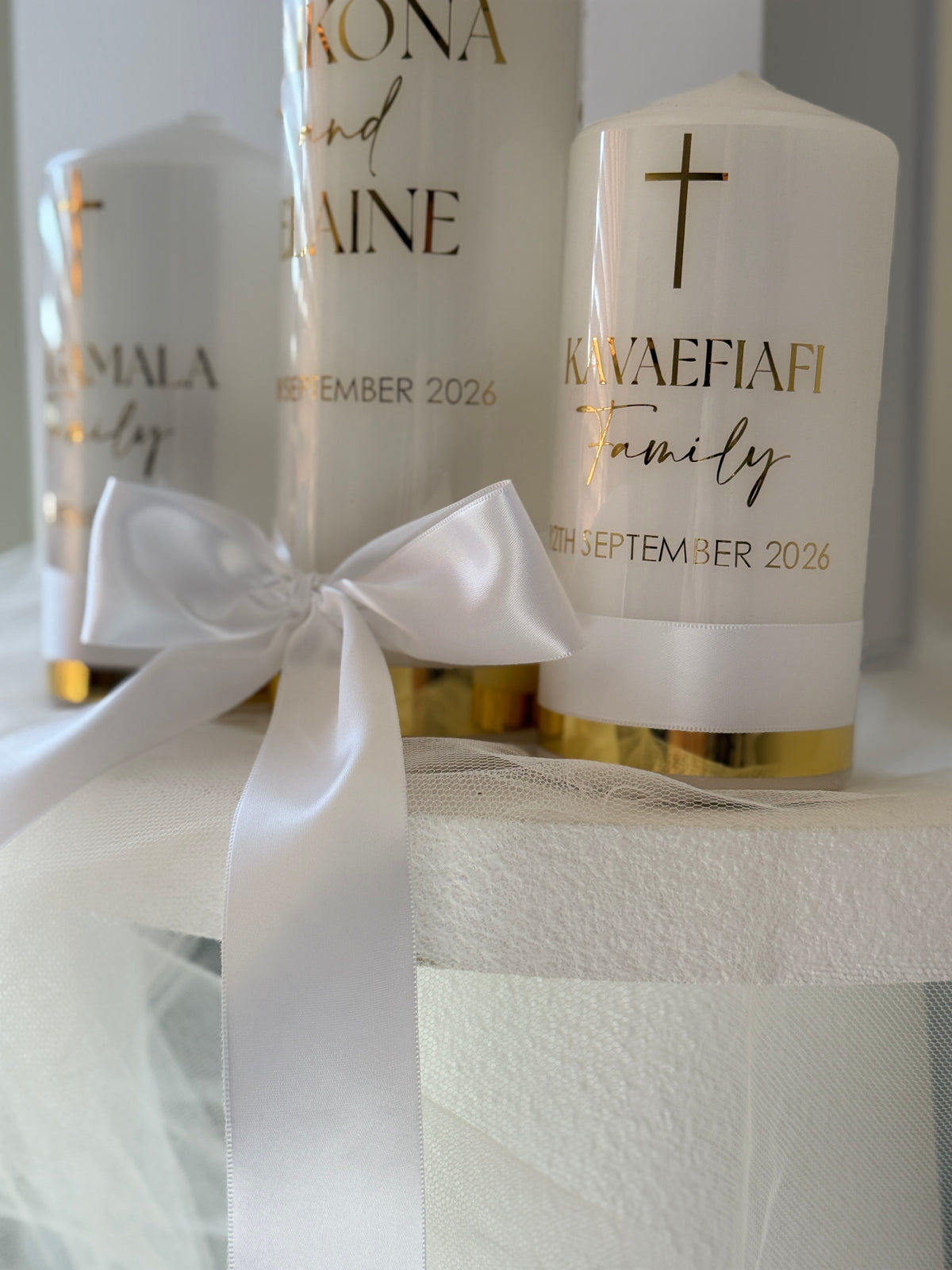 Luxury Wedding Unity Candles | Satin Ribbon & Gold Details
