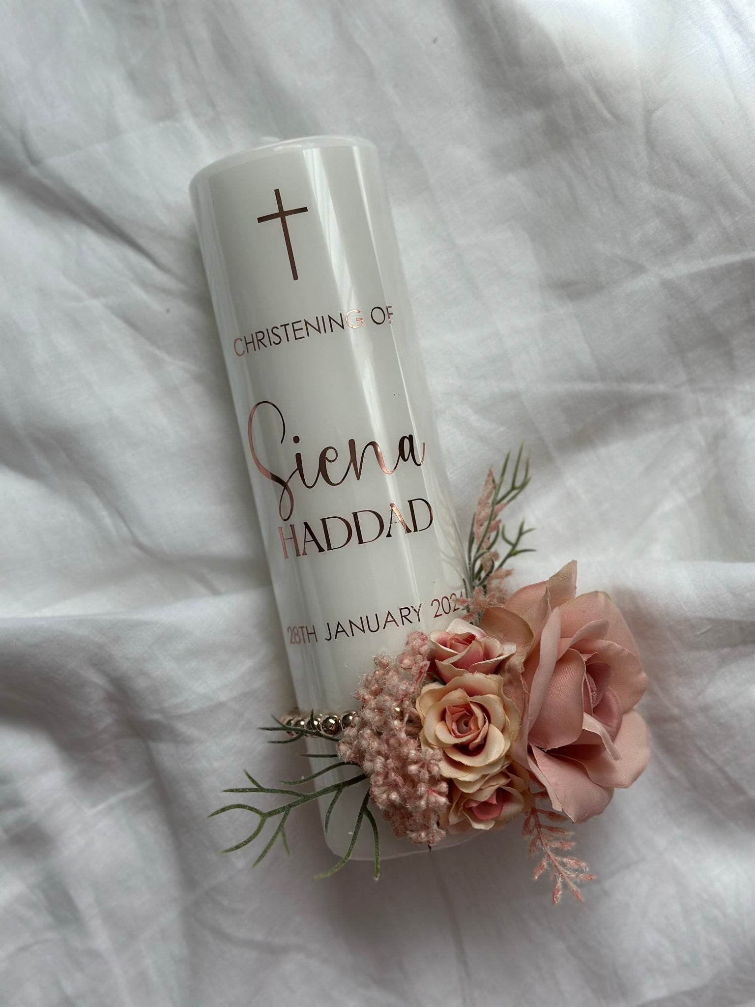 elegant floral christening candle design