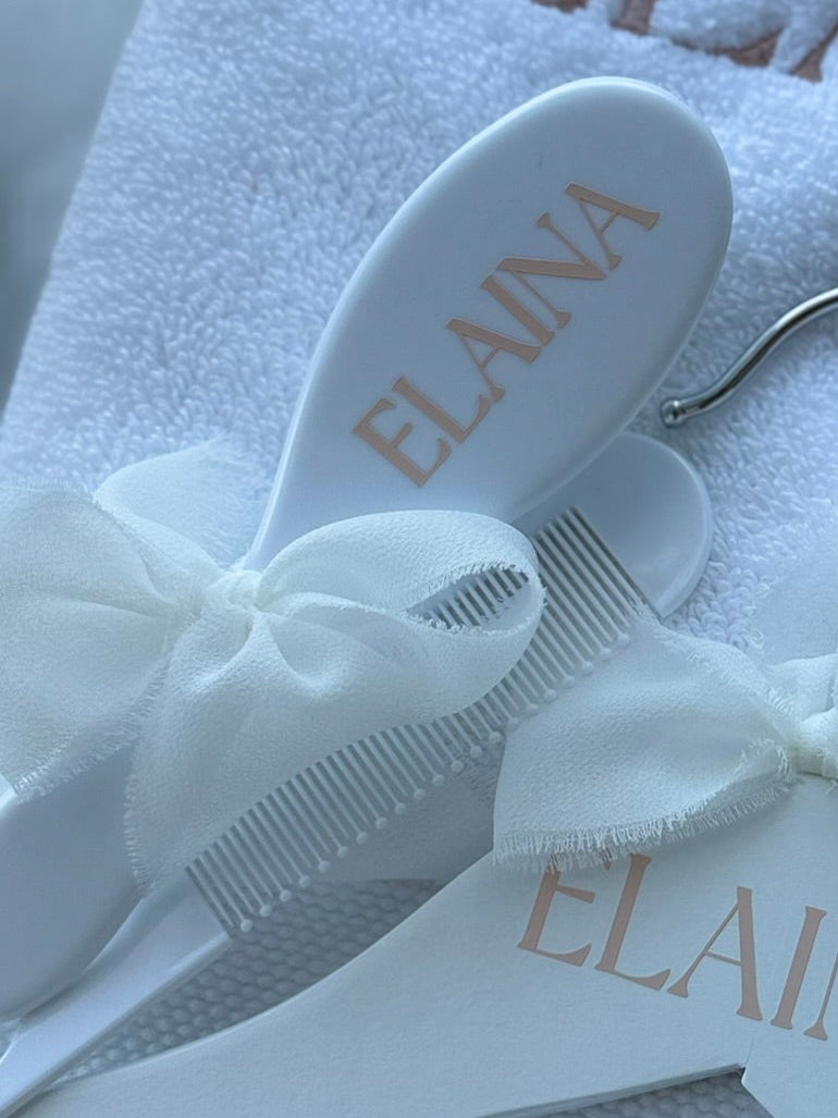 White brush and comb set for baptism christening baby keepsake