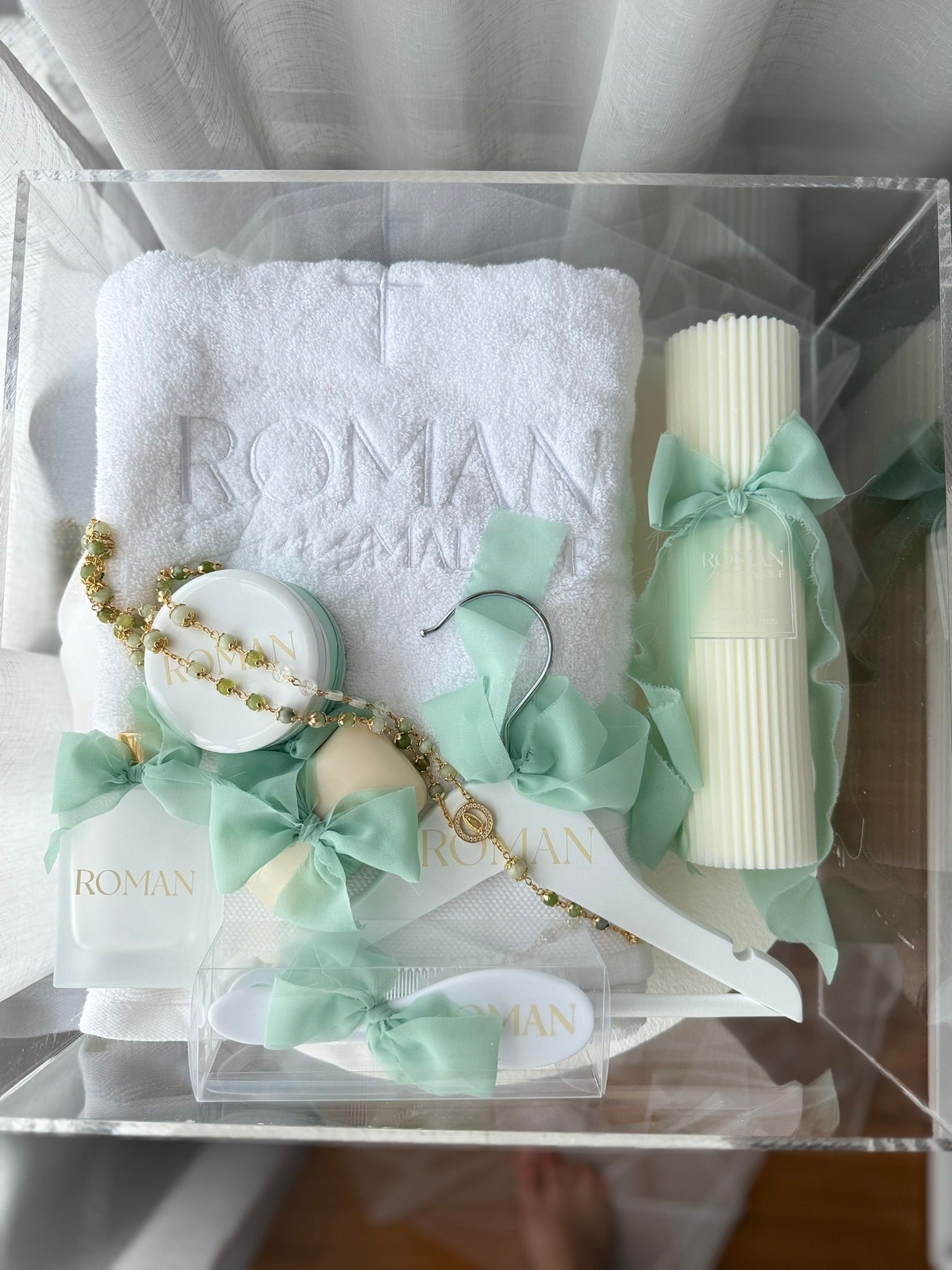 Luxury baptism gift box with personalised candle and keepsakes