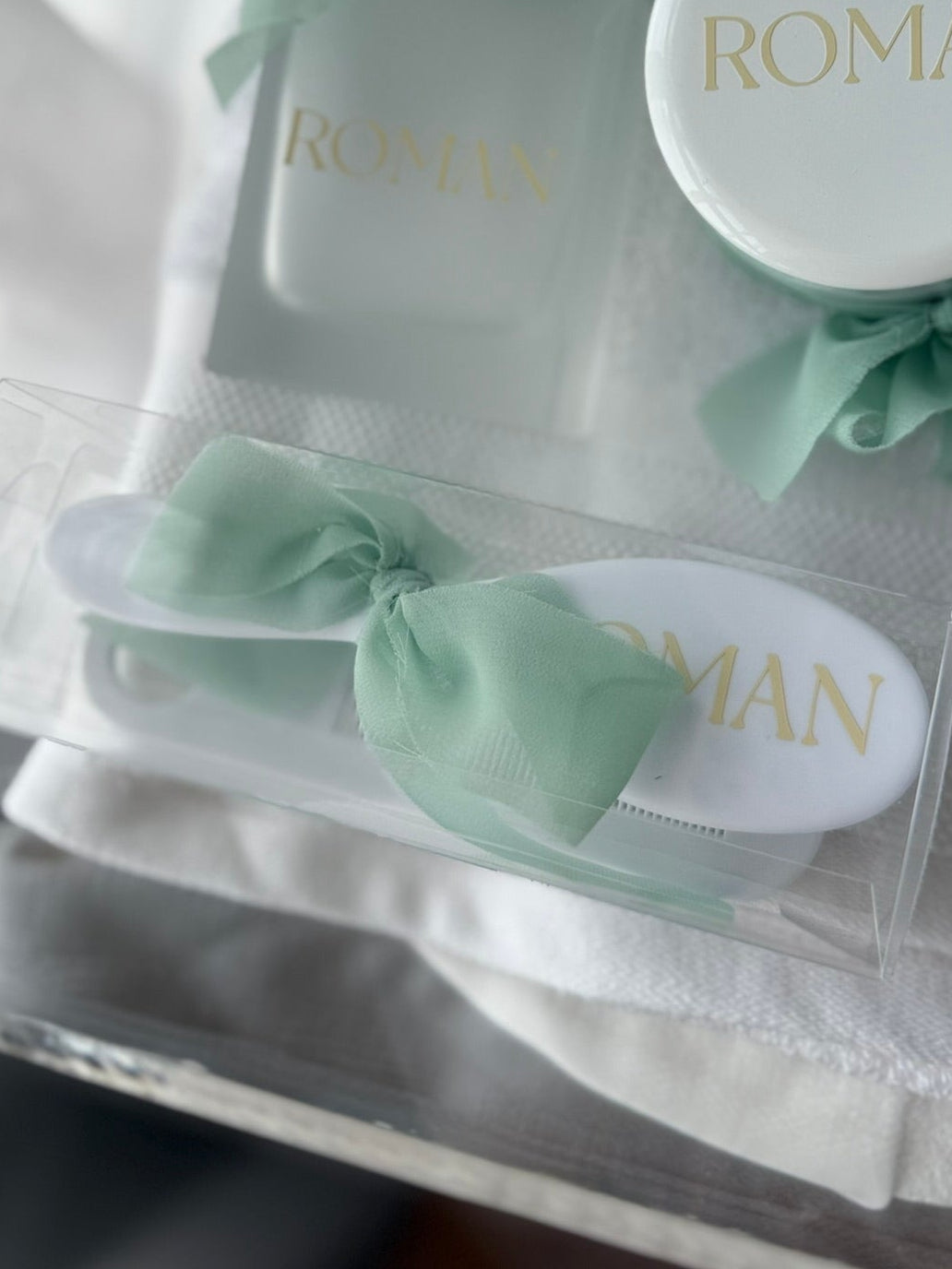 White brush and comb set for baptism christening baby keepsake