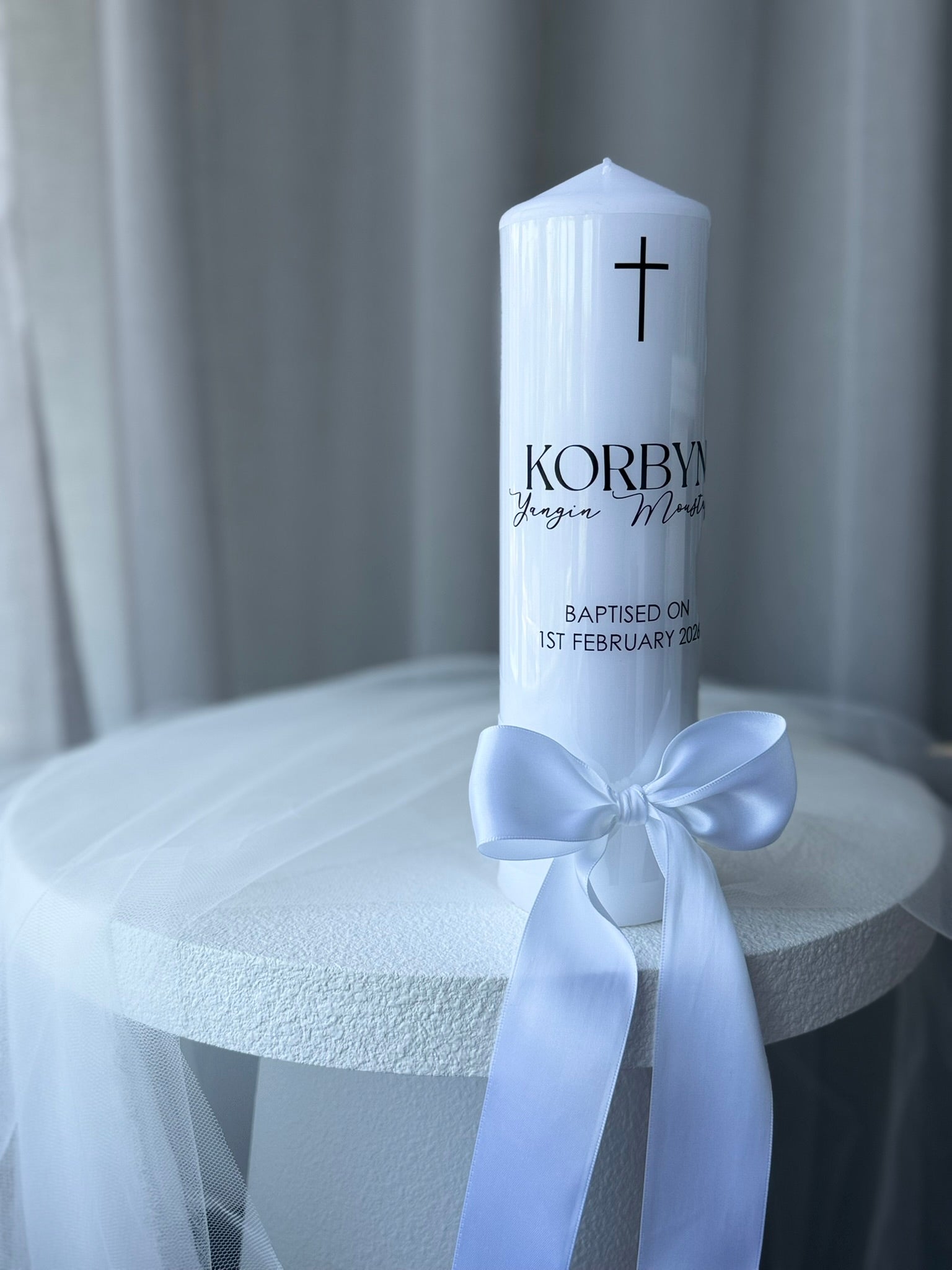 Satin Bow Baptism Candle