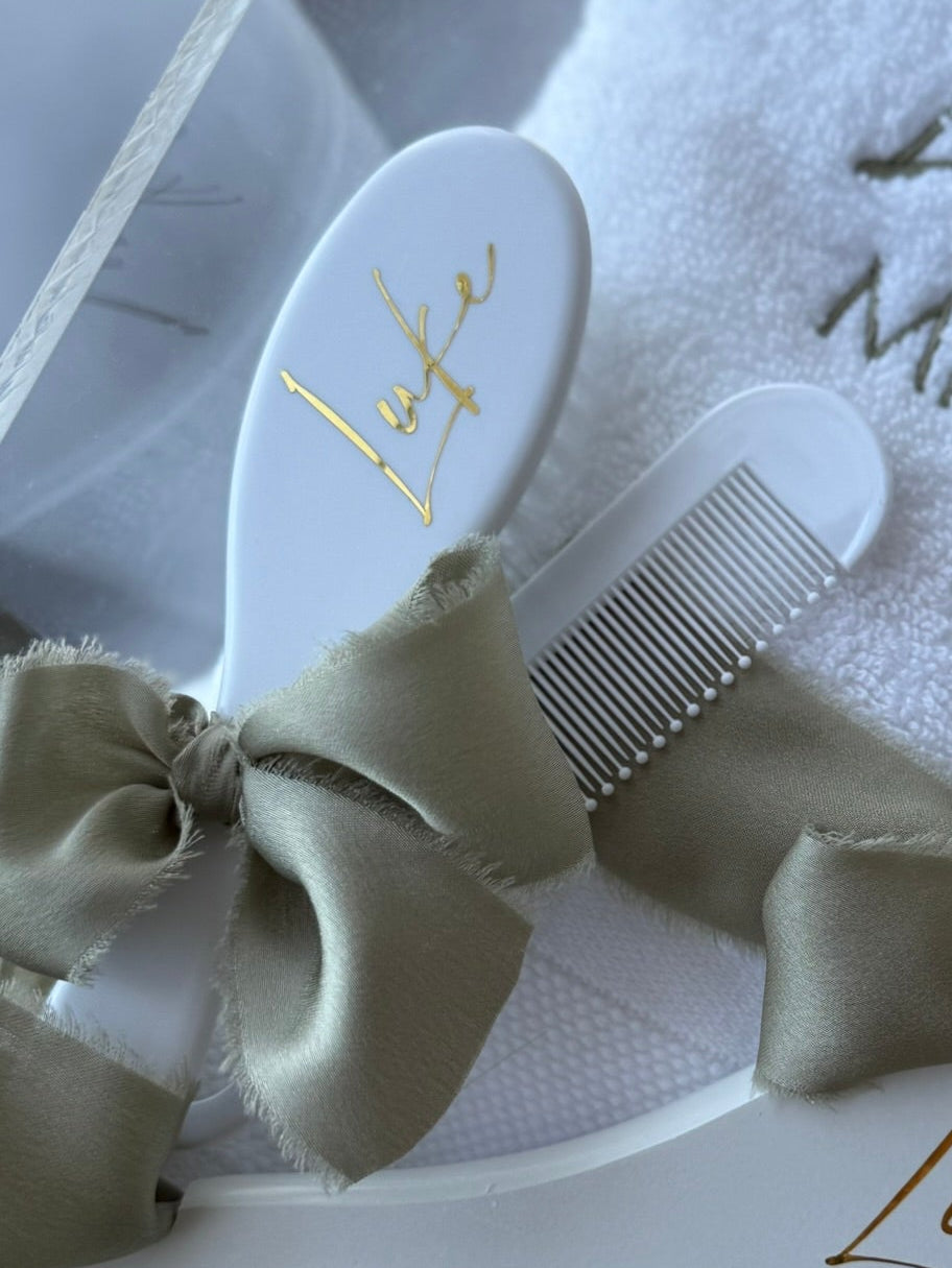Elegant baby brush and comb set for christening day