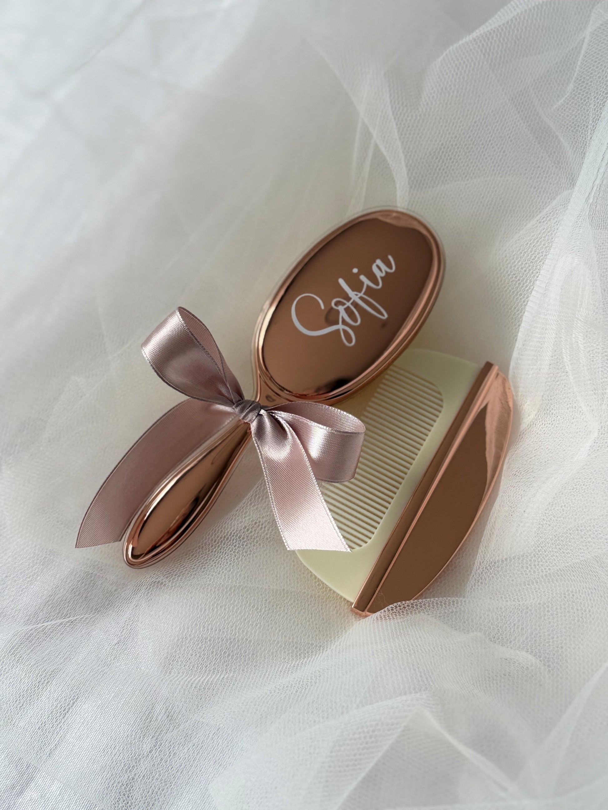 Metallic brush and comb set for baptism christening baby keepsake Australia