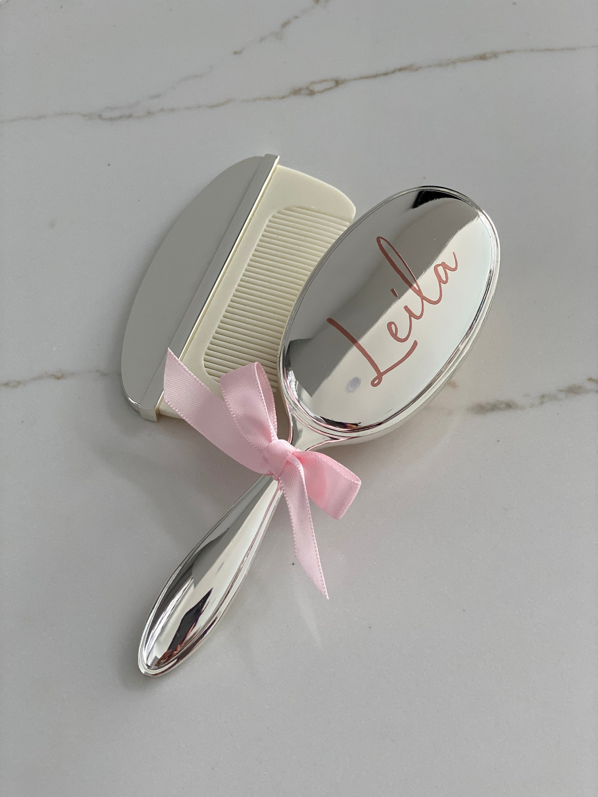 Luxury silver baby brush and comb set for christening ceremony