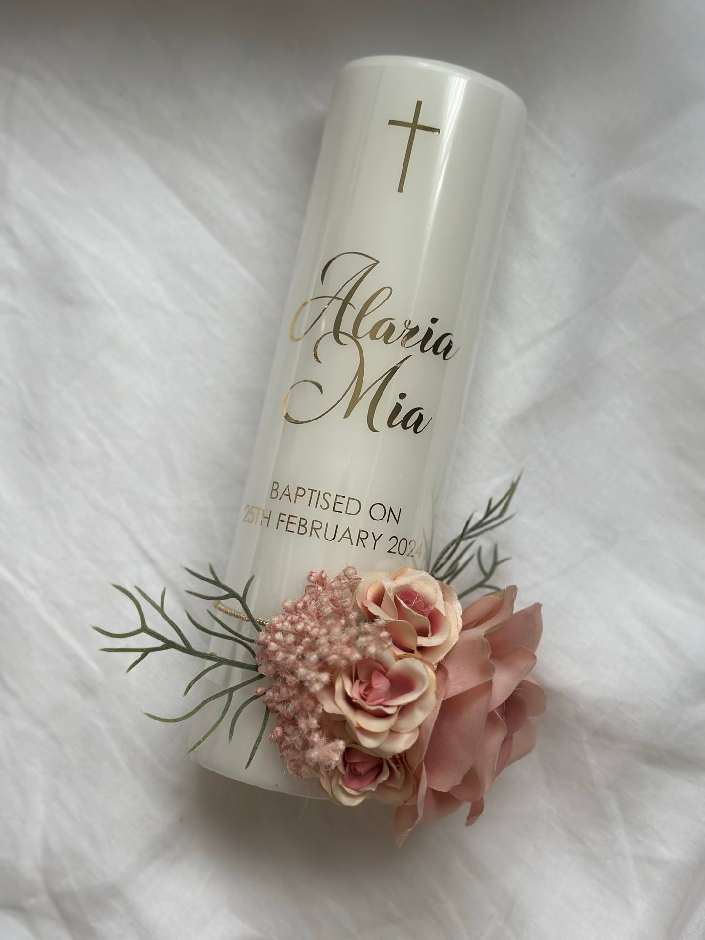elegant floral christening candle design