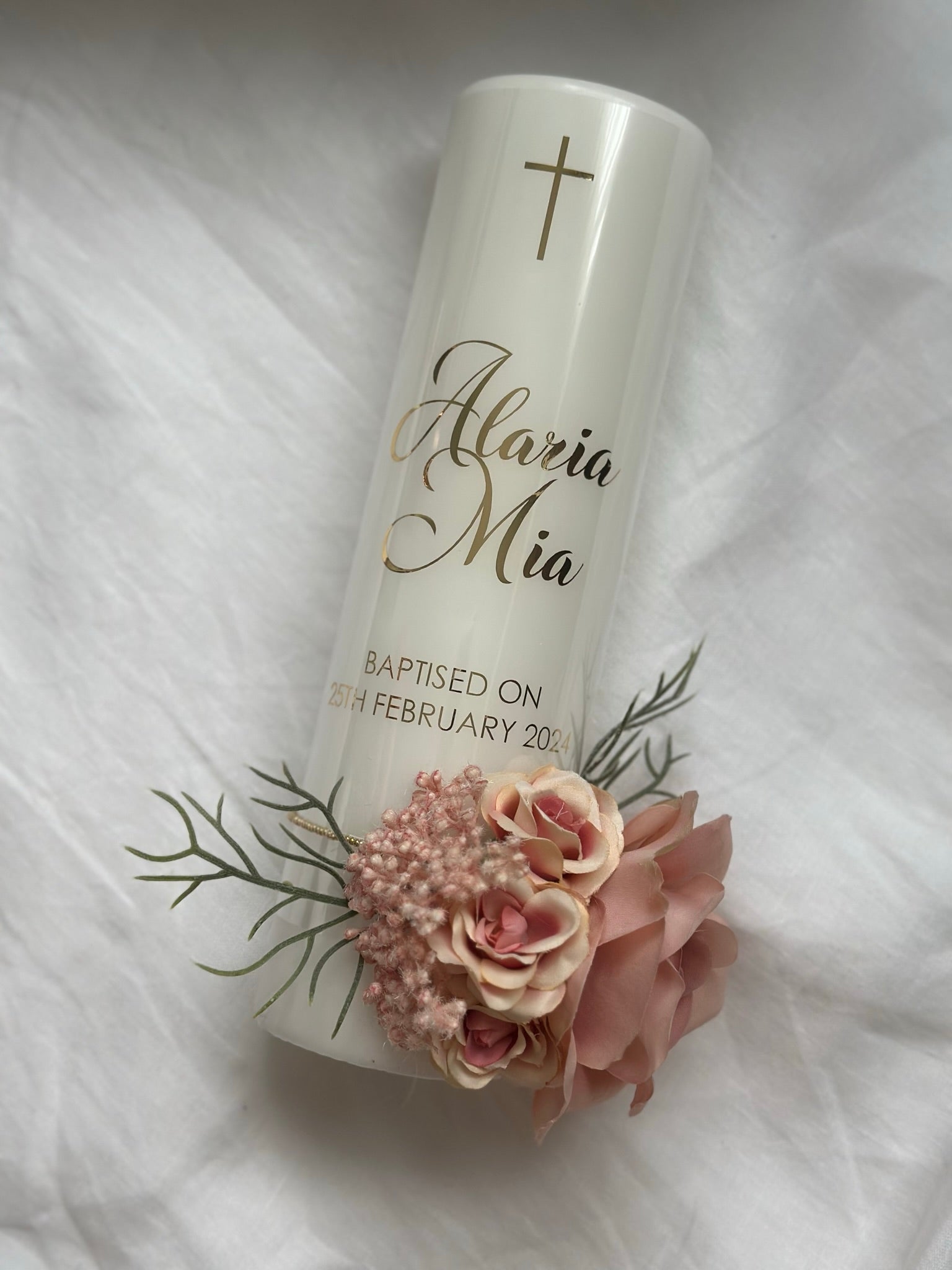 elegant floral christening candle design