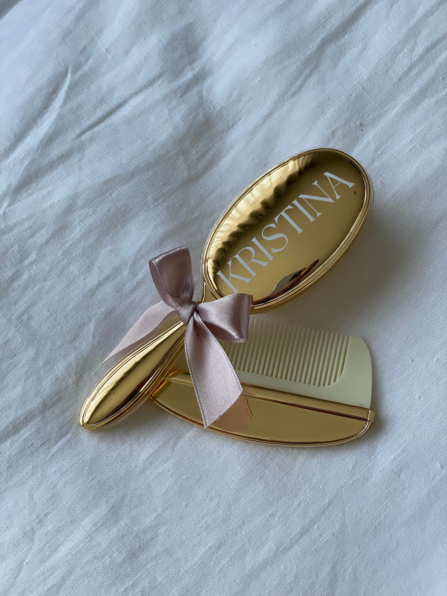 Luxury metallic baby brush and comb set for christening ceremony