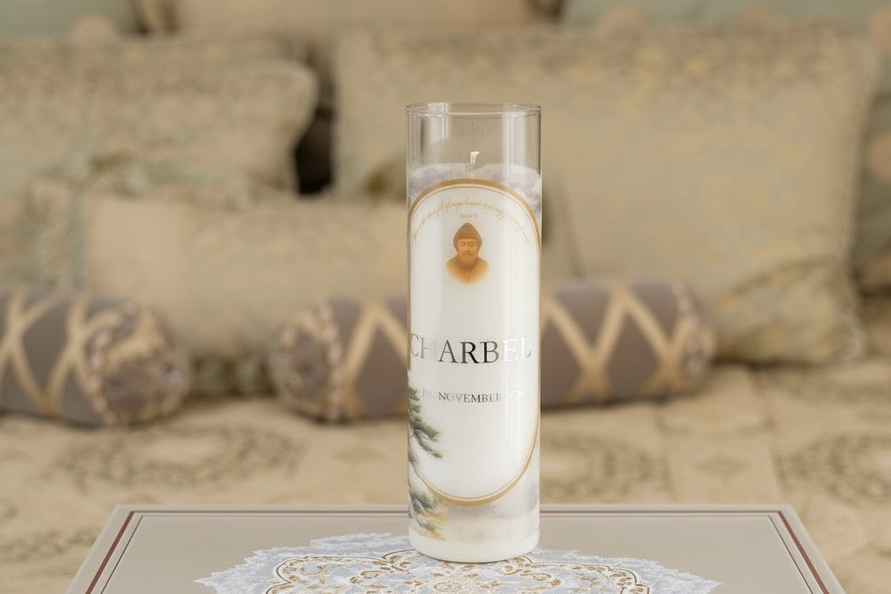 Decorative candle with Saint Charbel 
