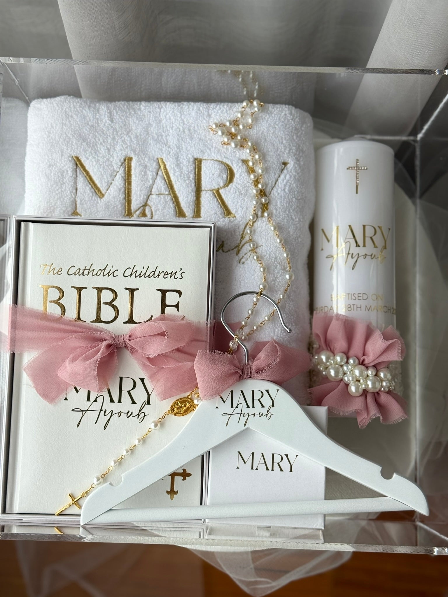 personalised pearl chiffon baptism package Australia