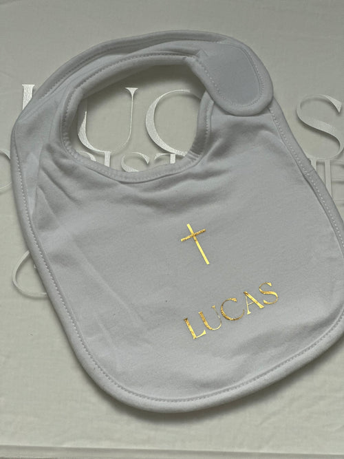 Soft 100% cotton personalised bib for Baptism, Christening, or newborn gift