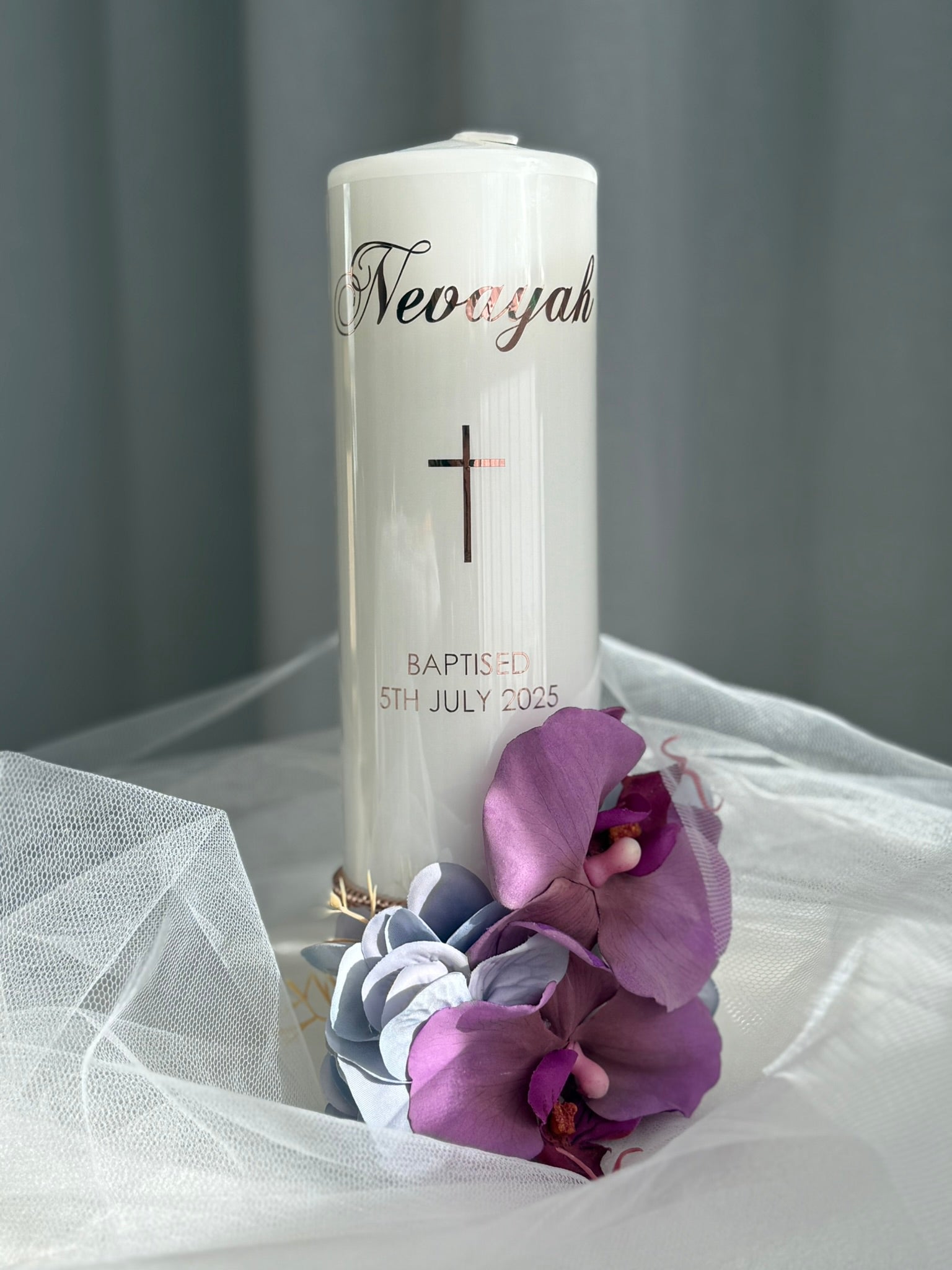 personalised floral baptism candle Australia