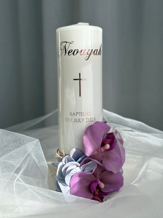 personalised floral baptism candle Australia