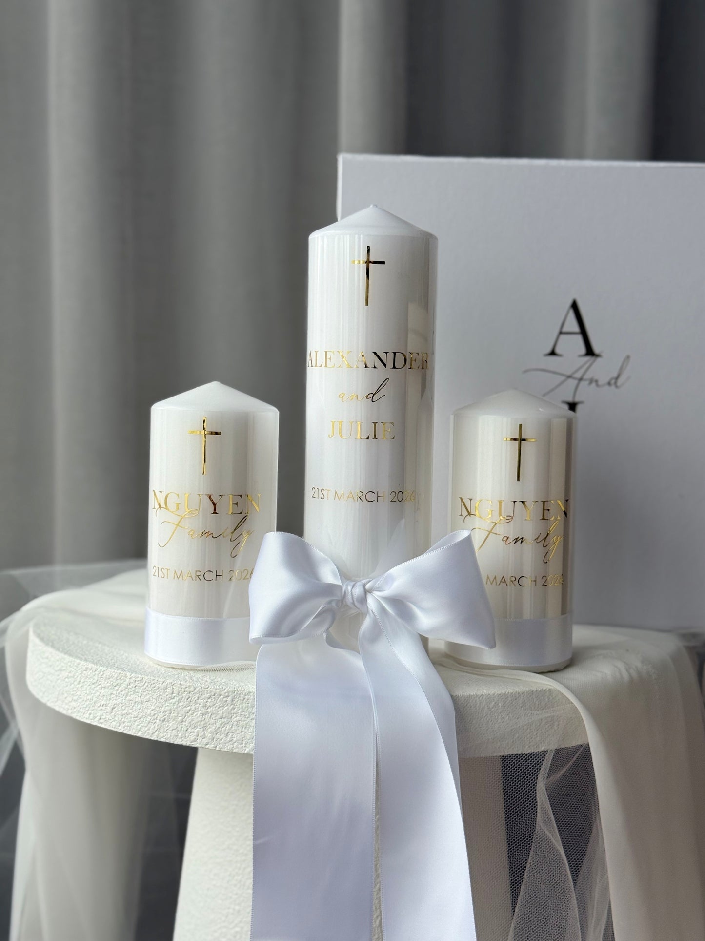 White Satin Ribbon Unity Candles